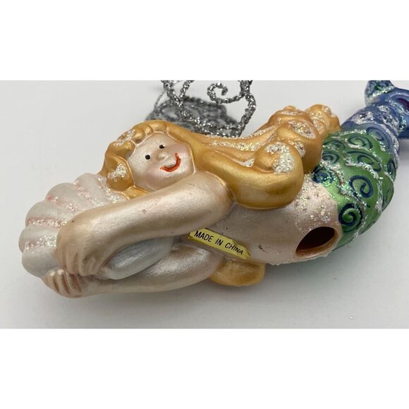 Lillian Vernon Ceramic Mermaid Angel VTG Christmas Ornament Glitter Accents - Picture 6 of 6
